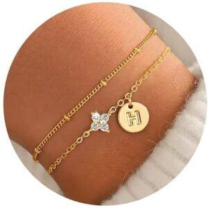 Gold Initial Bracelets for Women H